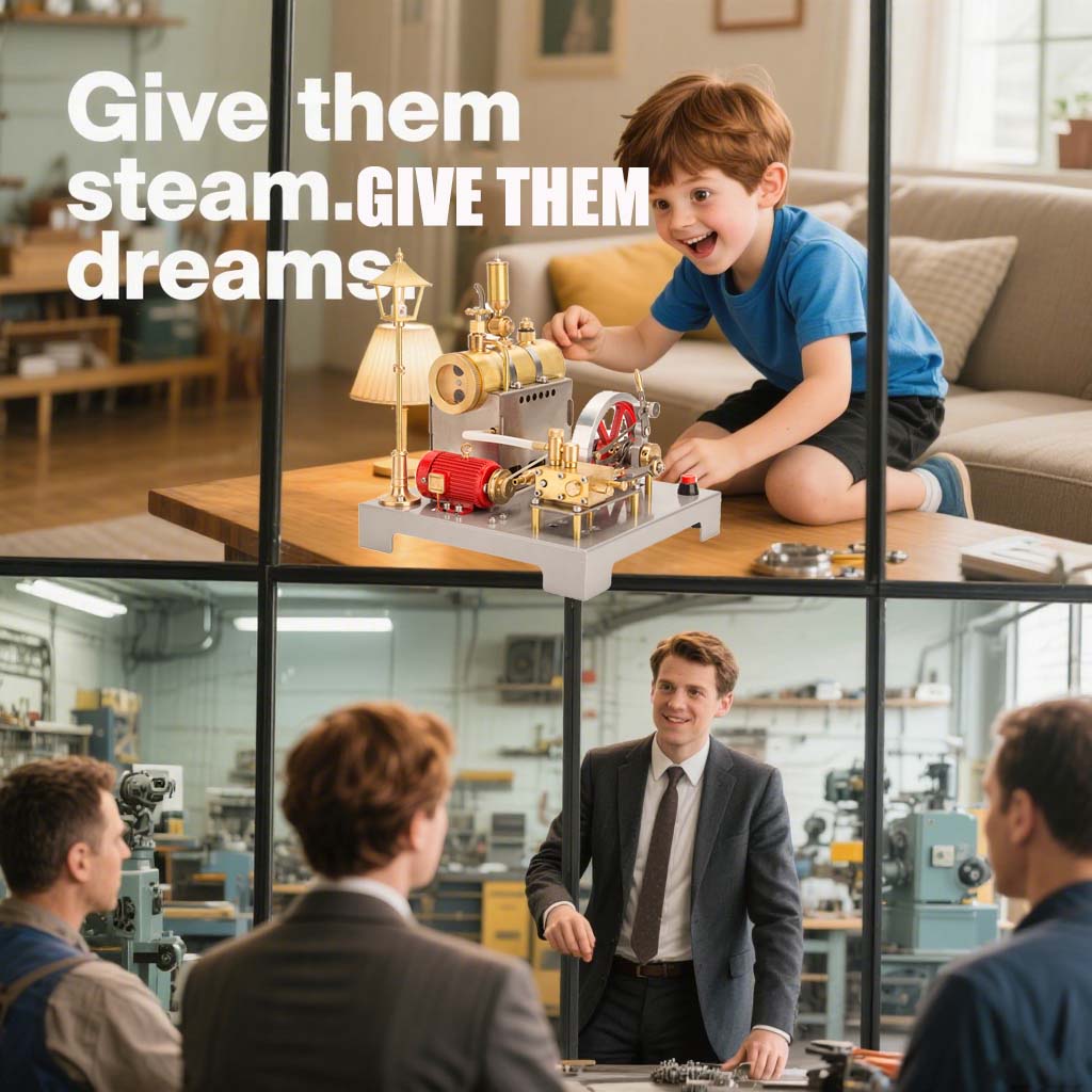 RETROL SE-02 DIY Horizontal Mill Steam Engine Boiler Model Kits with Generator Streetlight - stirlingkit