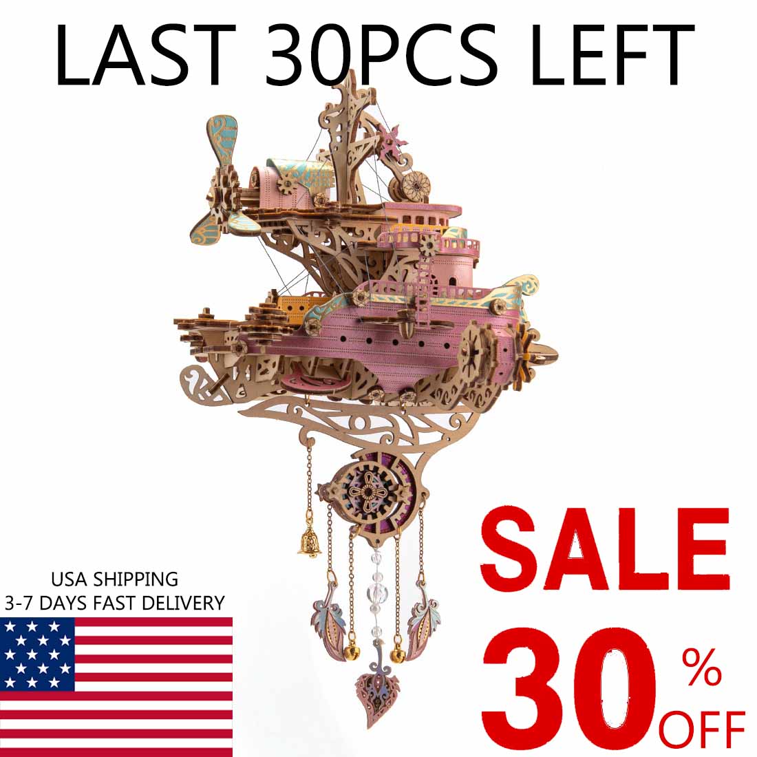 Steampunk Airship DIY 3D Wooden Flyship Model Kits Gift for Her - stirlingkit