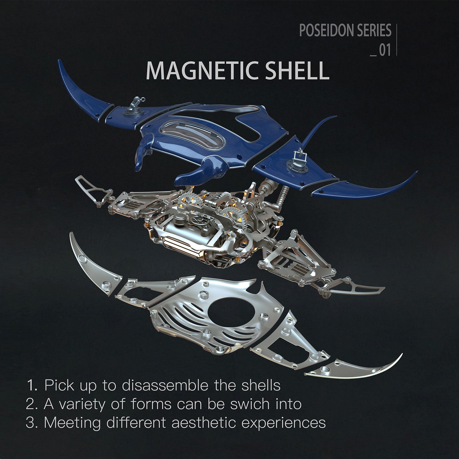 Steampunk Mobula Manta Ray Mechanical 3D Metal Model Building Kits 200+PCS - stirlingkit