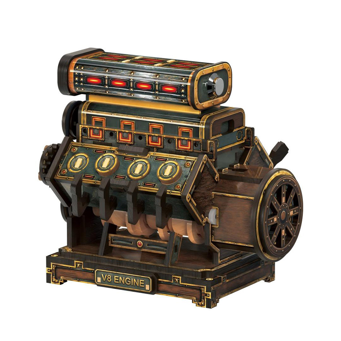 Steampunk Supercharged V8 Engine Model Kit that Works 1000PCS Retro Wooden Toy