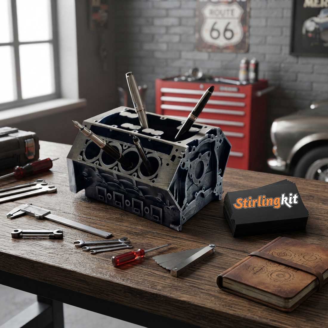 Stirlingkit V8 Engine Block Replica Pen Card Holder