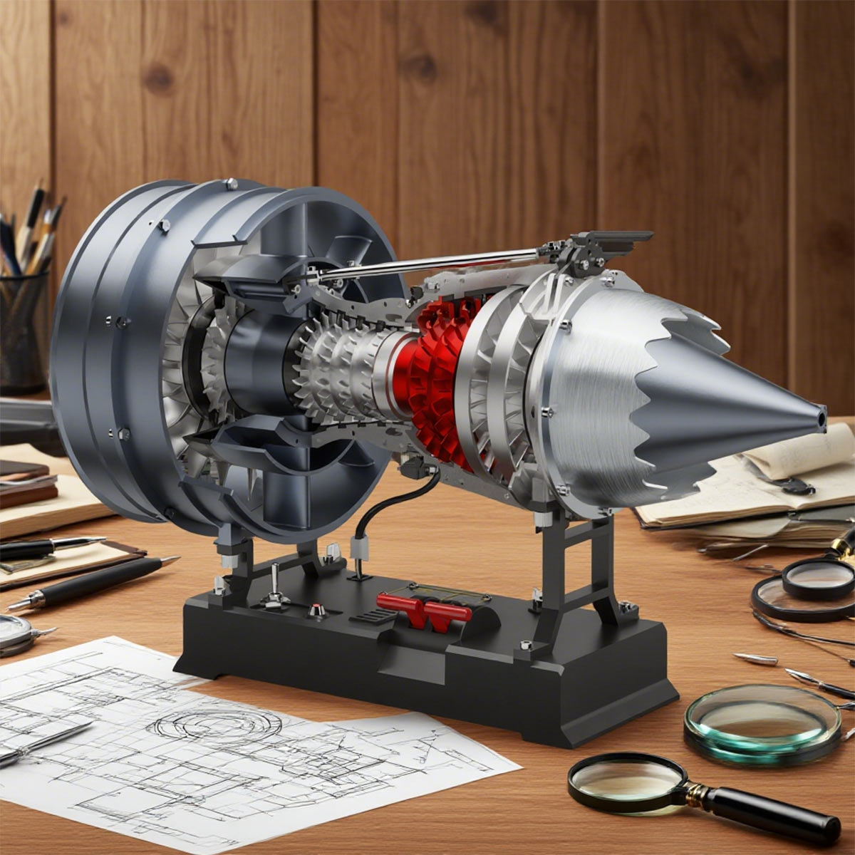 TECHING 1/12 Scale Dual Spool Cutaway Turbofan Engine Model Kits Build your Own Jet Engine Kit That Runs 300+pcs DM121 - stirlingkit