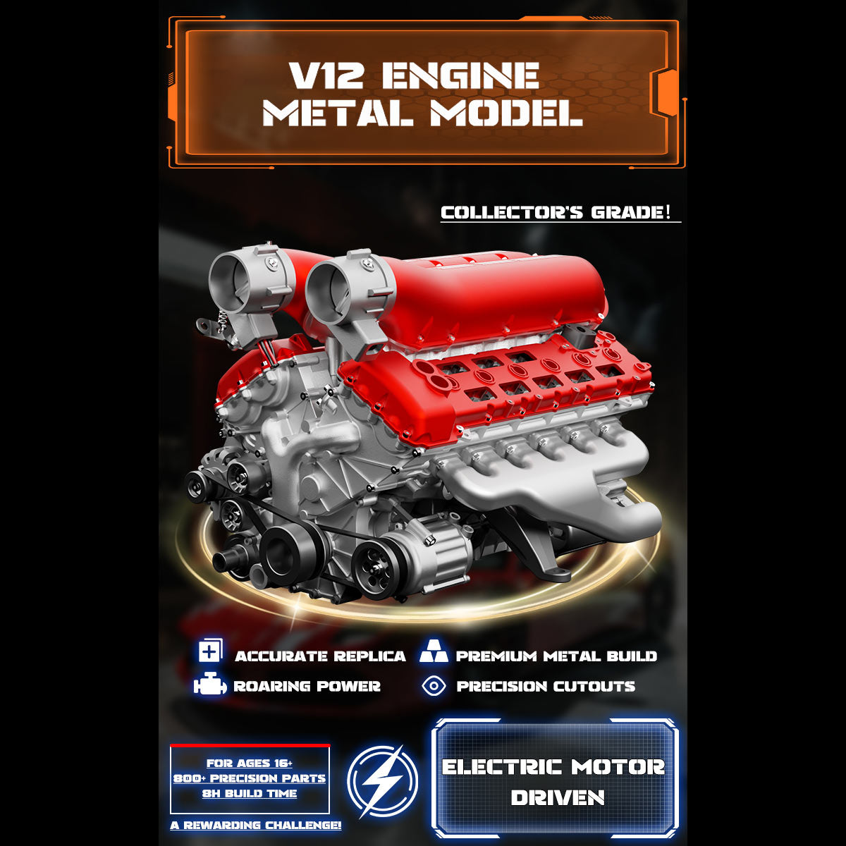 TECHING DM108 Metal V12 Engine Model Kits Build Your Own V12 Supercar Engine That Really Runs 800+PCS