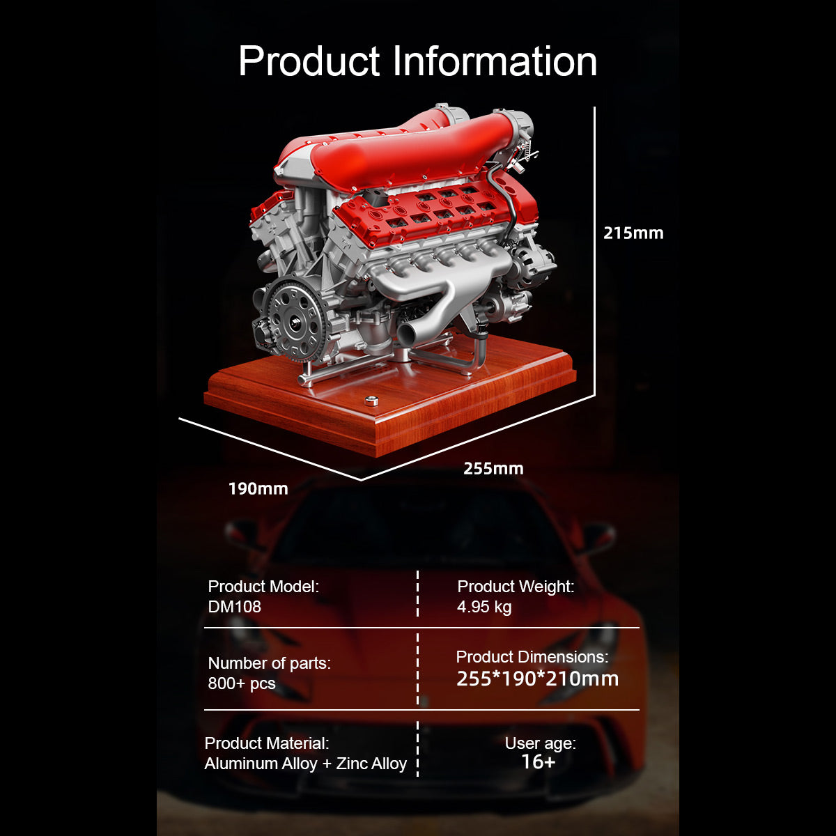 TECHING DM108 Metal V12 Engine Model Kits Build Your Own V12 Supercar Engine That Really Runs 800+PCS - stirlingkit