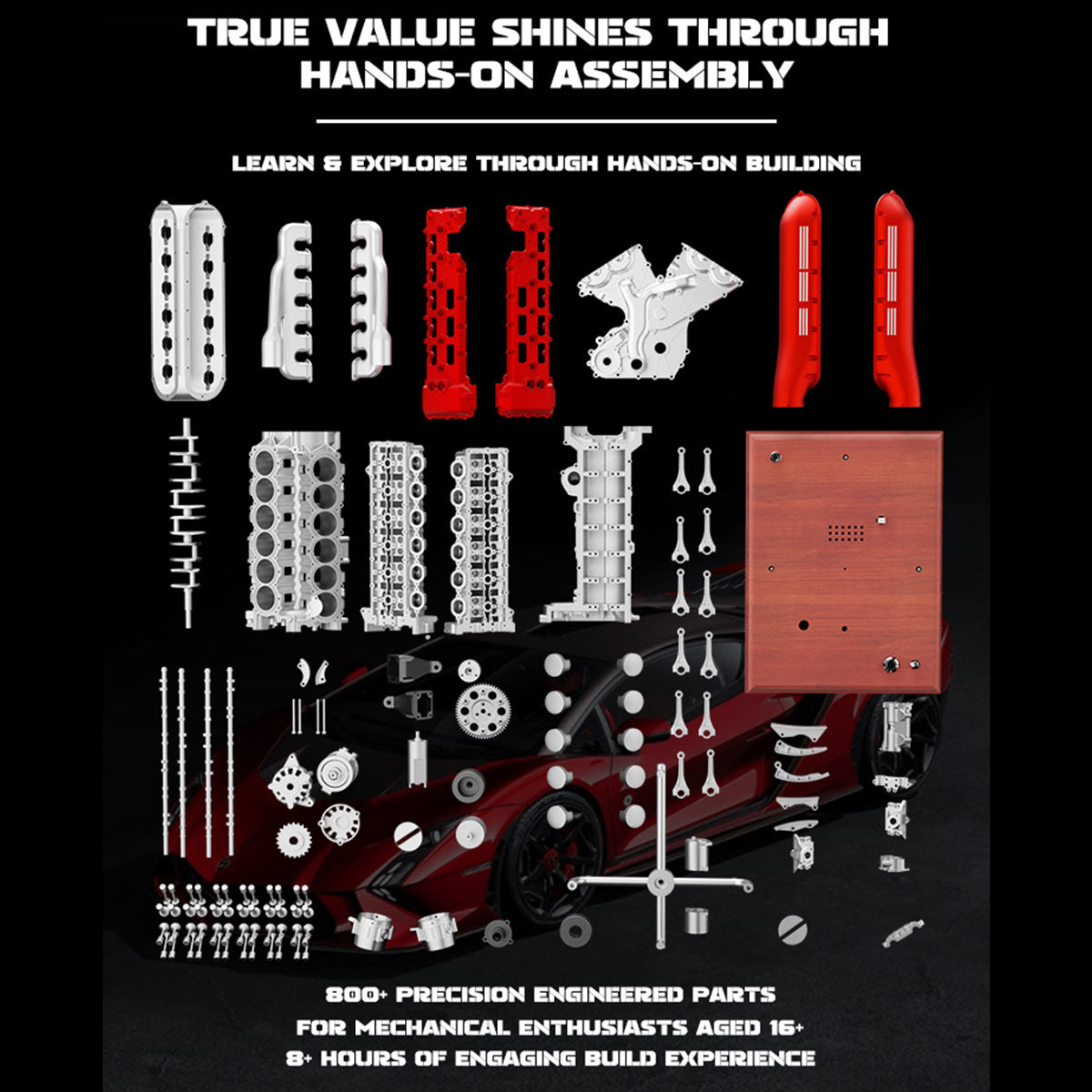 TECHING DM108 Metal V12 Engine Model Kits Build Your Own V12 Supercar Engine That Really Runs 800+PCS