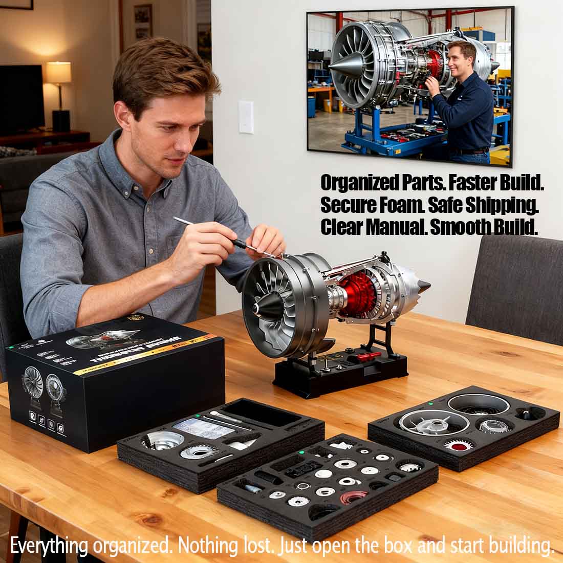 TECHING 1/12 Scale Dual Spool Cutaway Turbofan Engine Model Kits Build your Own Jet Engine Kit That Runs 300+pcs DM121 - stirlingkit