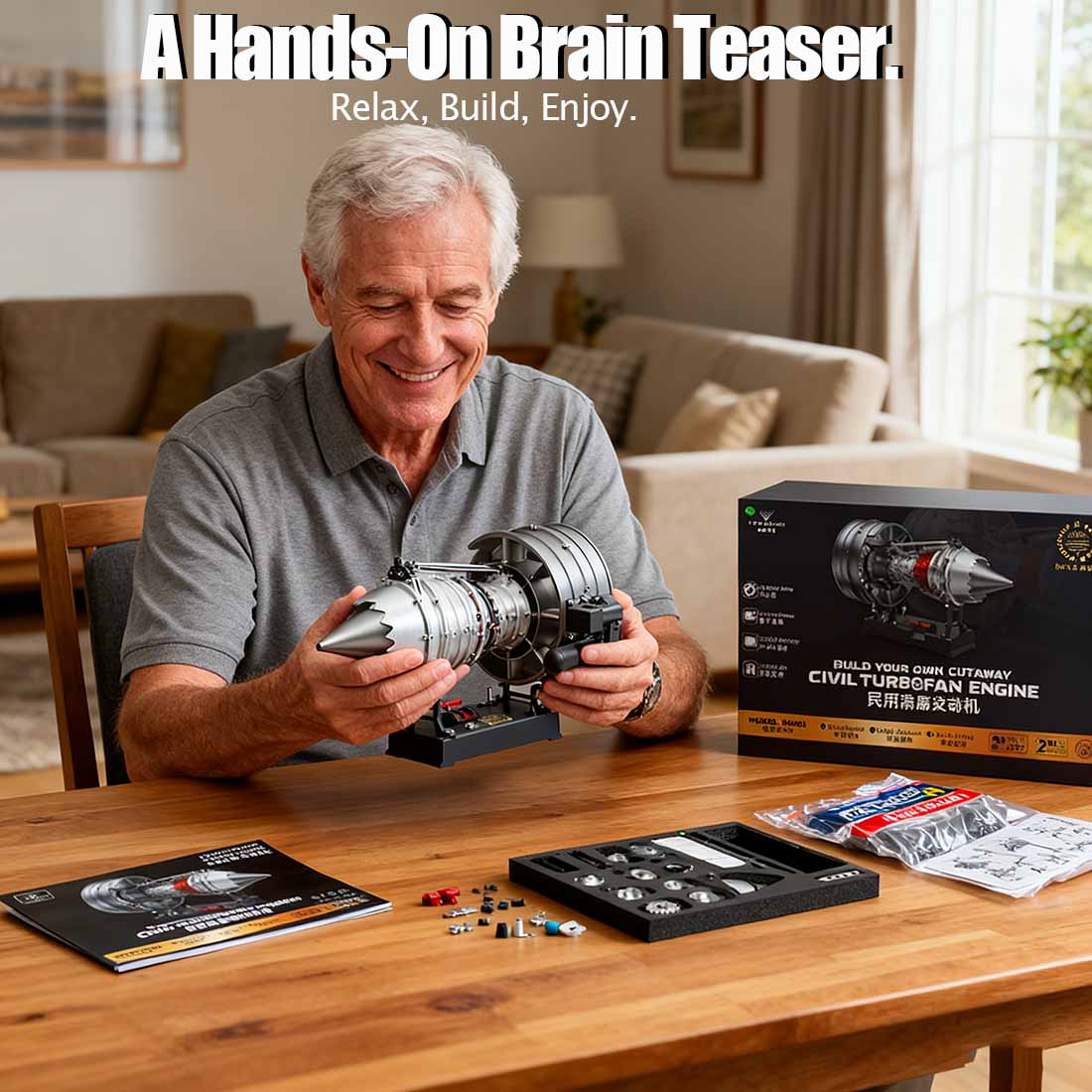 TECHING 1/12 Scale Dual Spool Cutaway Turbofan Engine Model Kits Build your Own Jet Engine Kit That Runs 300+pcs DM121