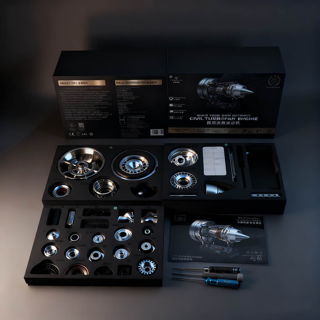 TECHING 1/12 Scale Dual Spool Cutaway Turbofan Engine Model Kits Build your Own Jet Engine Kit That Runs 300+pcs DM121 - stirlingkit