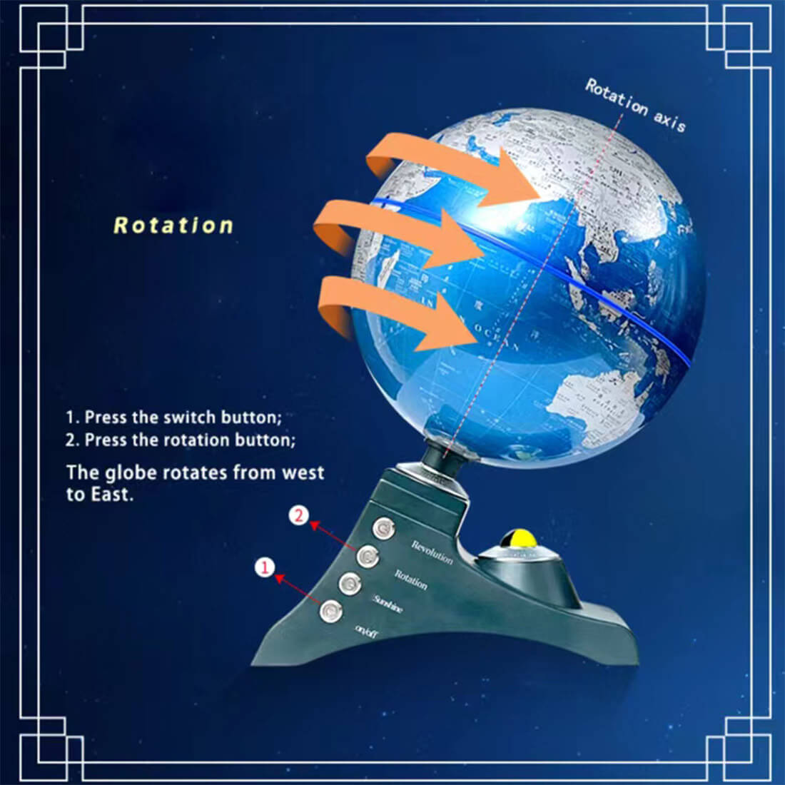 Teching Multifunctional Auto-Spinning Illuminated World Globe for Kids with Stand - stirlingkit