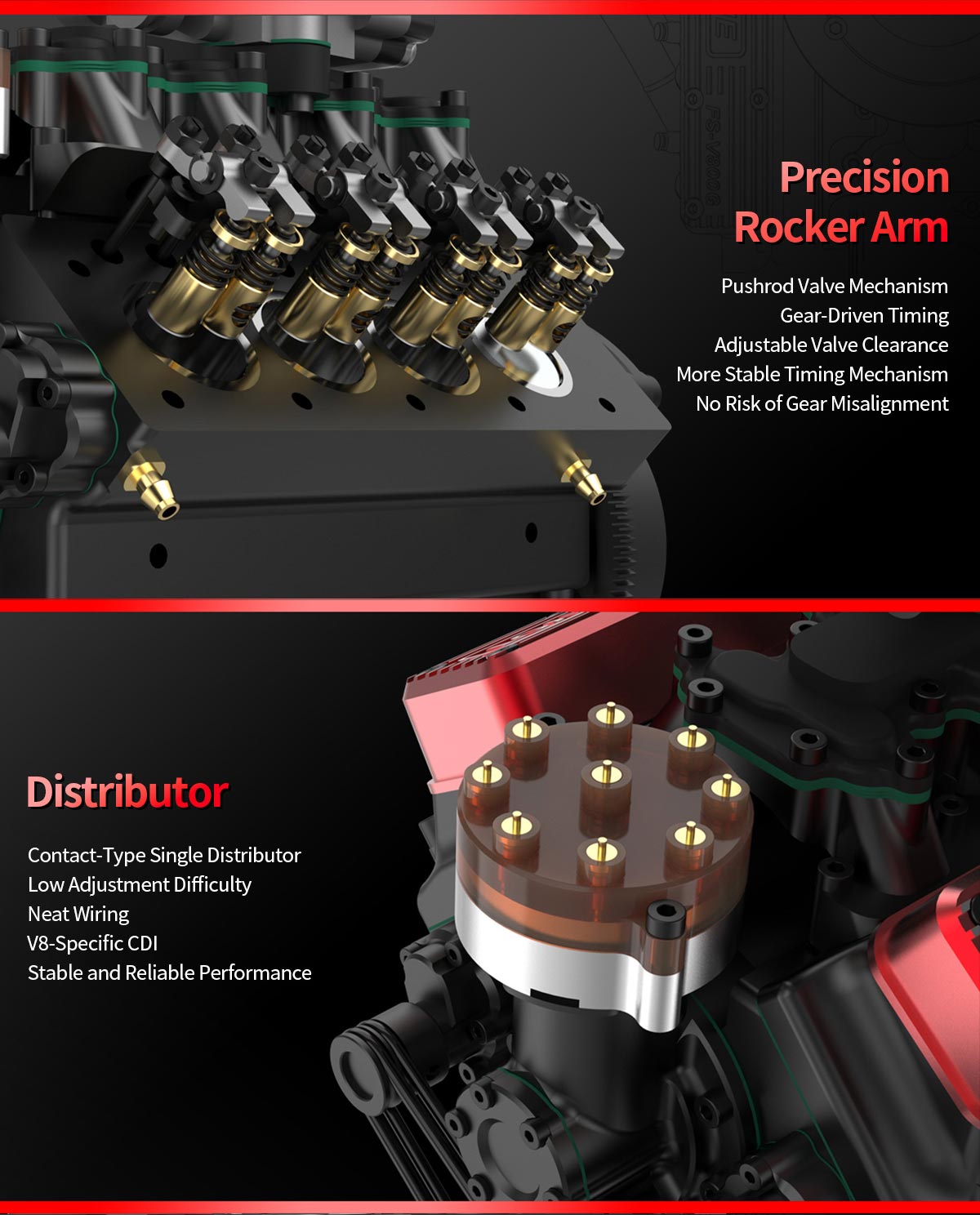 TOYAN FS-V800WGPC 1/10 Mini V8 Engine Model Building kits Run on Gas 28cc - stirlingkit