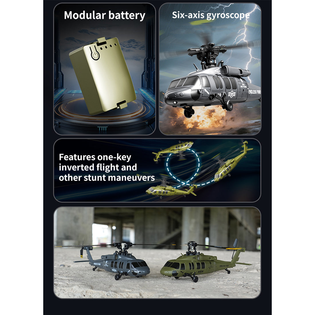 UH-60 2.4G 5CH Flybarless Scale Stunt RC Helicopter Model RTF Optical Flow - stirlingkit