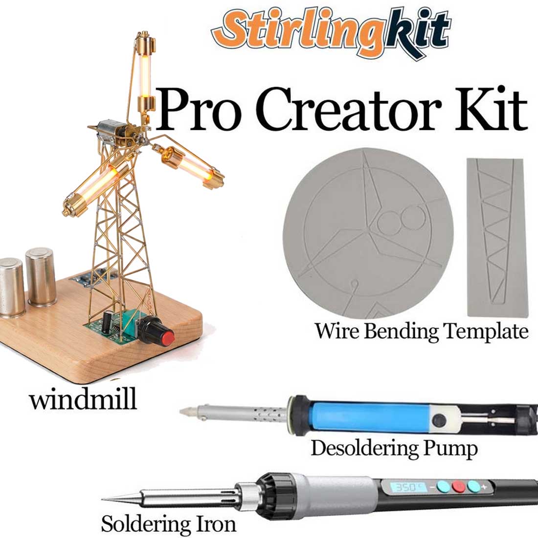 Build Your Own Windmill Desk Lamp DIY Kits Circuit Sculpture Model - stirlingkit