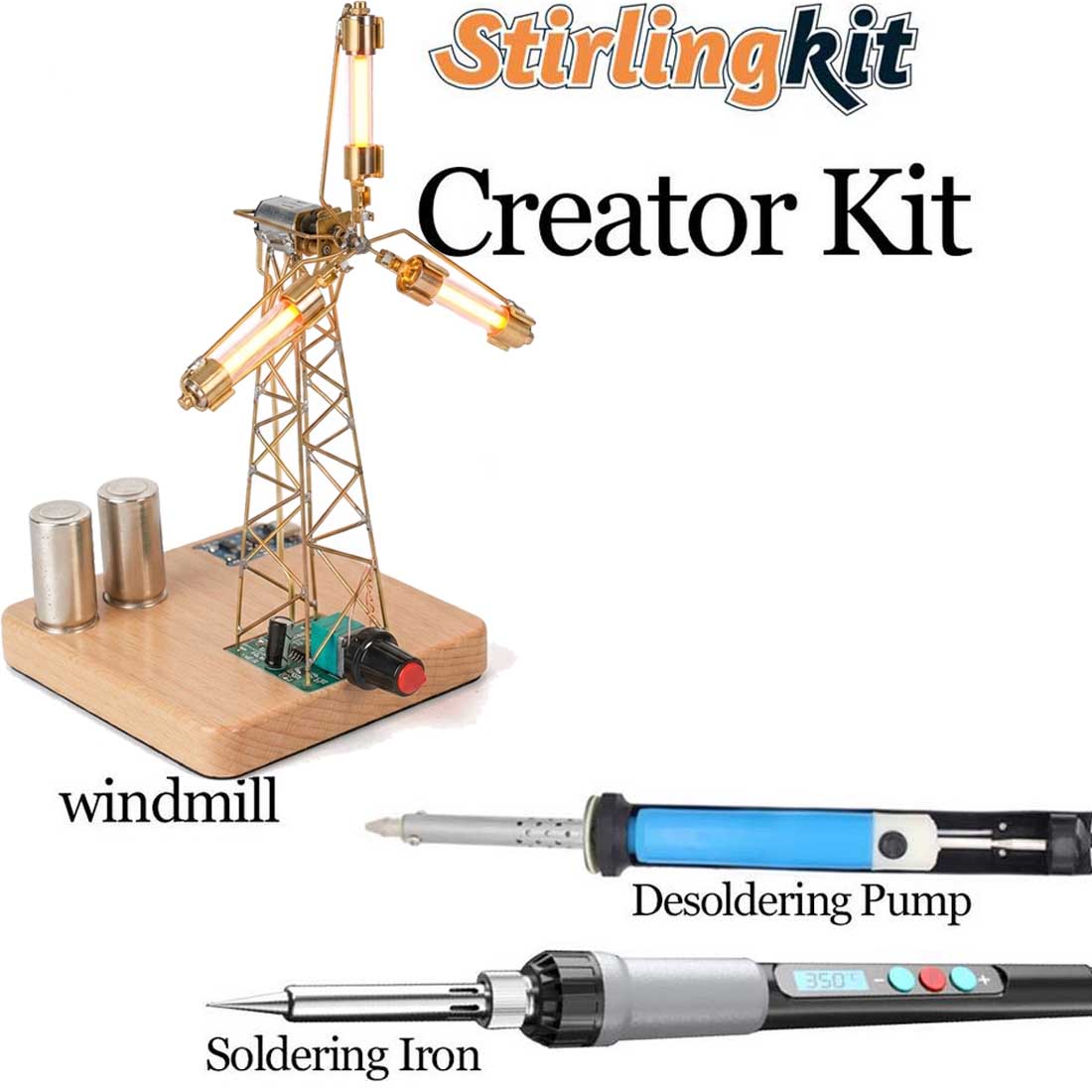 Build Your Own Windmill Desk Lamp DIY Kits Circuit Sculpture Model - stirlingkit
