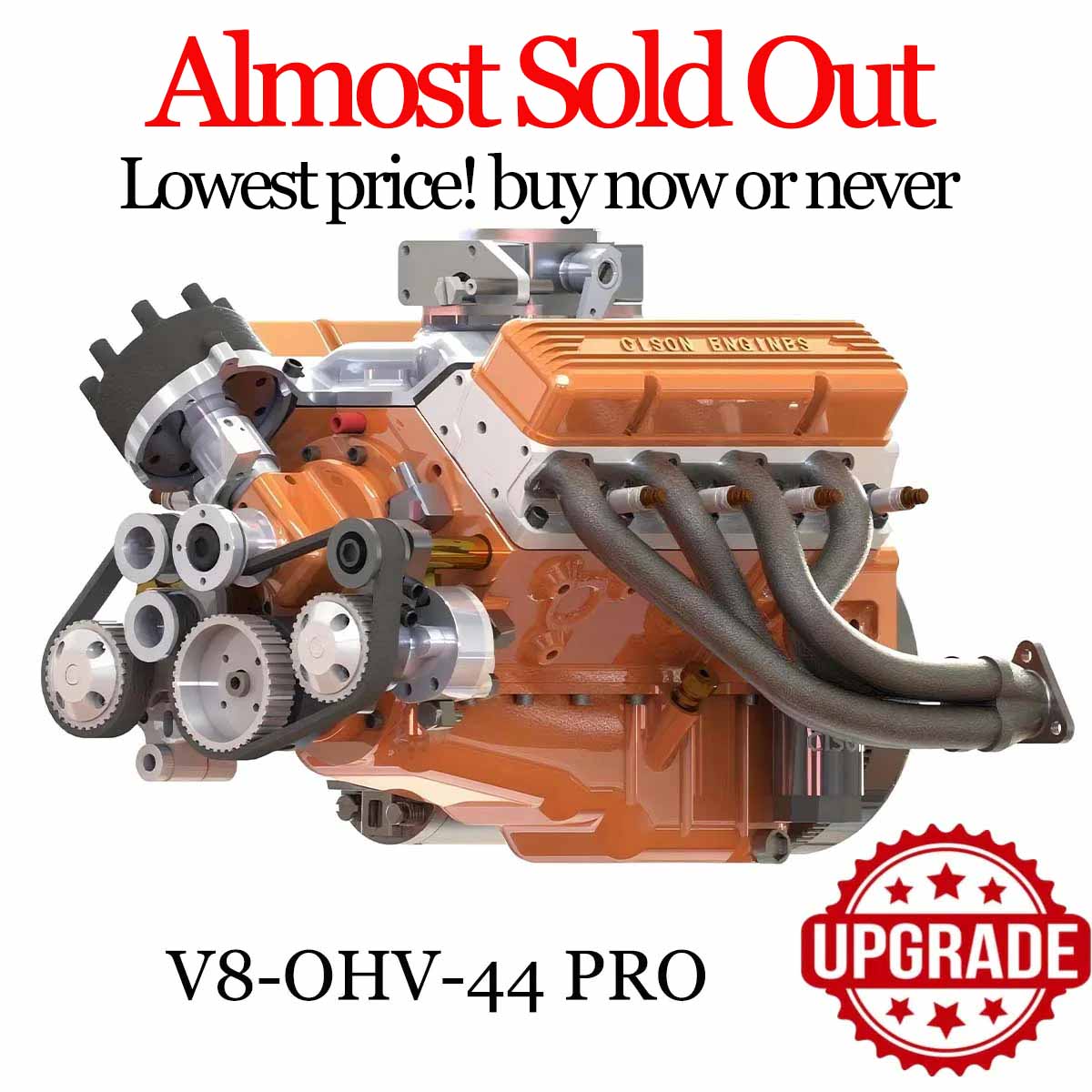 CISON Gasoline OHV V8 Small-block Engine Model Kits 4-Stroke 44cc Water-Cooled 1/6