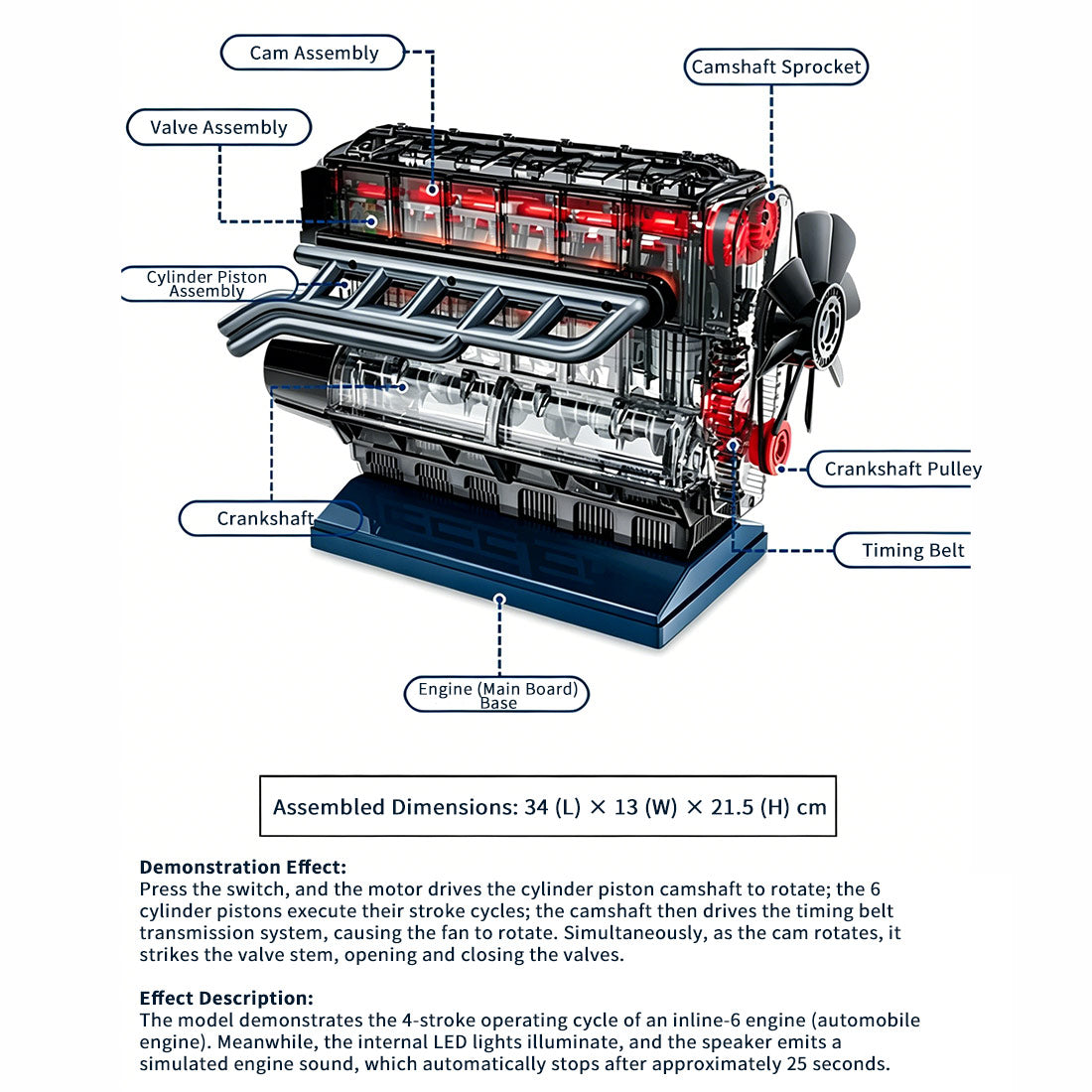 Visible Inline 6 Engine Model Kits - Build Your Own STEM Straight Six Engine that Runs Kit for Adults & Kids - stirlingkit