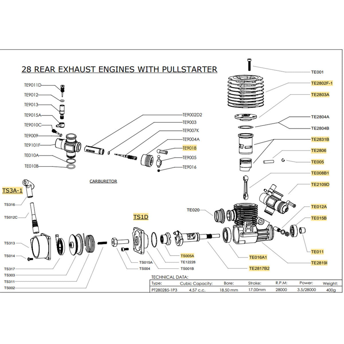 VRX Racing SH.28 4.57cc Side Exhaust Engine with Pull Starter for 1/8 Scale Nitro RC Car - stirlingkit