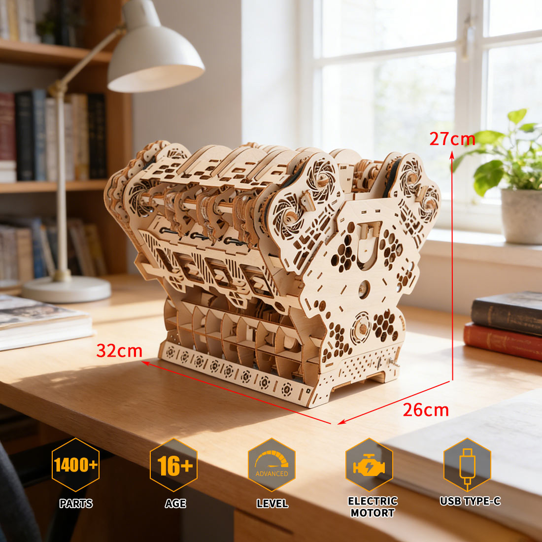 W12 Engine Model Kits That Runs 1400+PCS Iconic 3D Wooden Mechanical Car Engine Model - stirlingkit