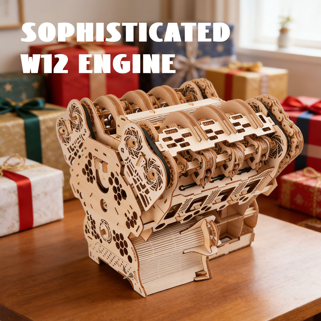 W12 Engine Model Kits That Runs 1400+PCS Iconic 3D Wooden Mechanical Car Engine Model - stirlingkit