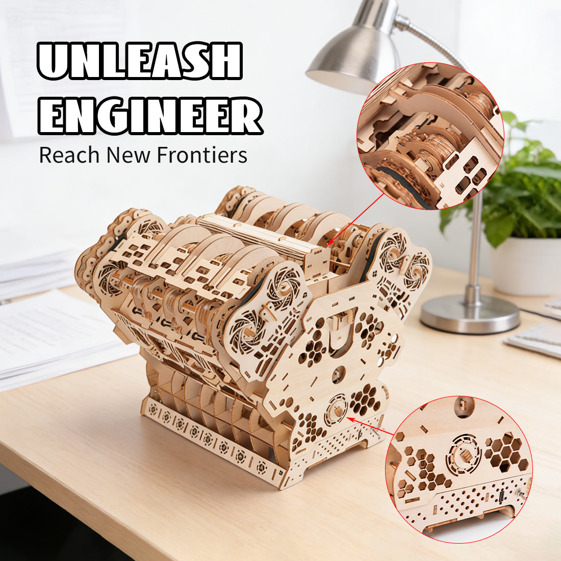 W12 Engine Model Kits That Runs 1400+PCS Iconic 3D Wooden Mechanical Car Engine Model - stirlingkit