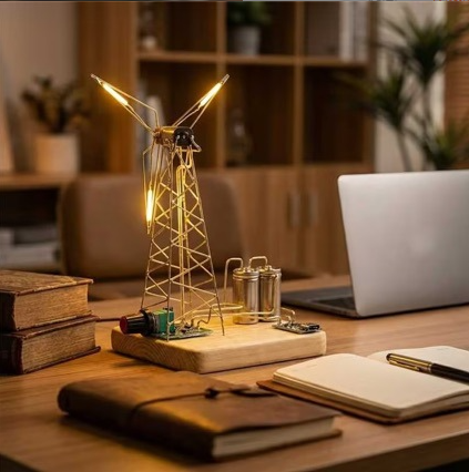 Build Your Own Windmill Desk Lamp DIY Kits Circuit Sculpture Model - stirlingkit