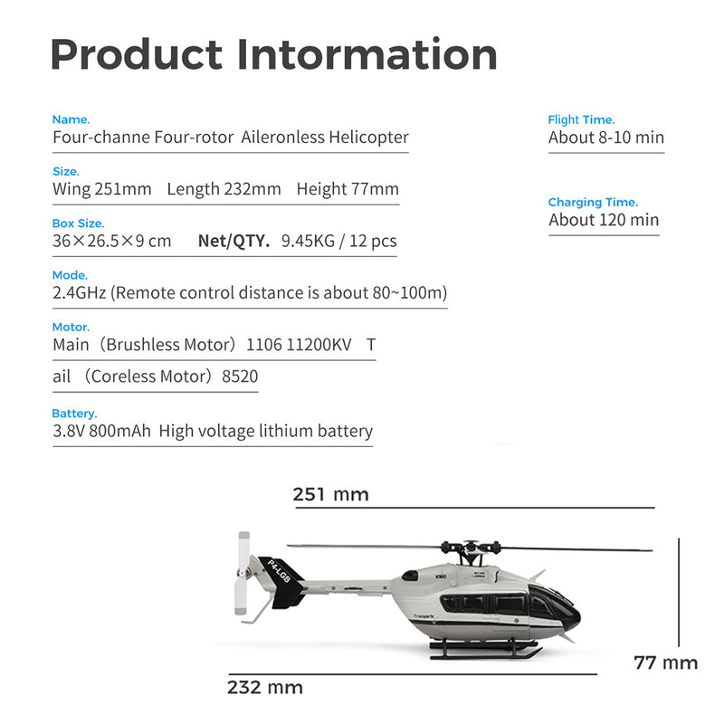 WL-K160 EC-145 160-Class 2.4G 4CH Scale Rescue RC Helicopter Model RTF Beginner Plane Under $100