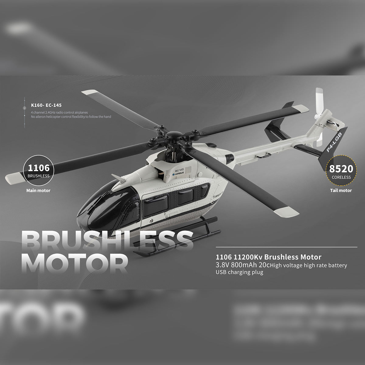 WL-K160 EC-145 160-Class 2.4G 4CH Scale Rescue RC Helicopter Model RTF Beginner Plane Under $100