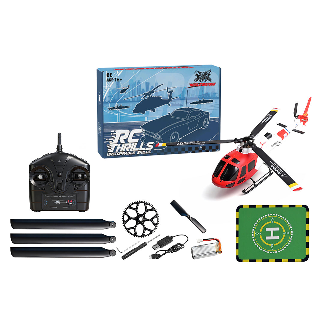 WLToys AS350 2.4G 4CH RTF Micro RC Helicopter Model Optical Flow K150 Air Rescue - stirlingkit