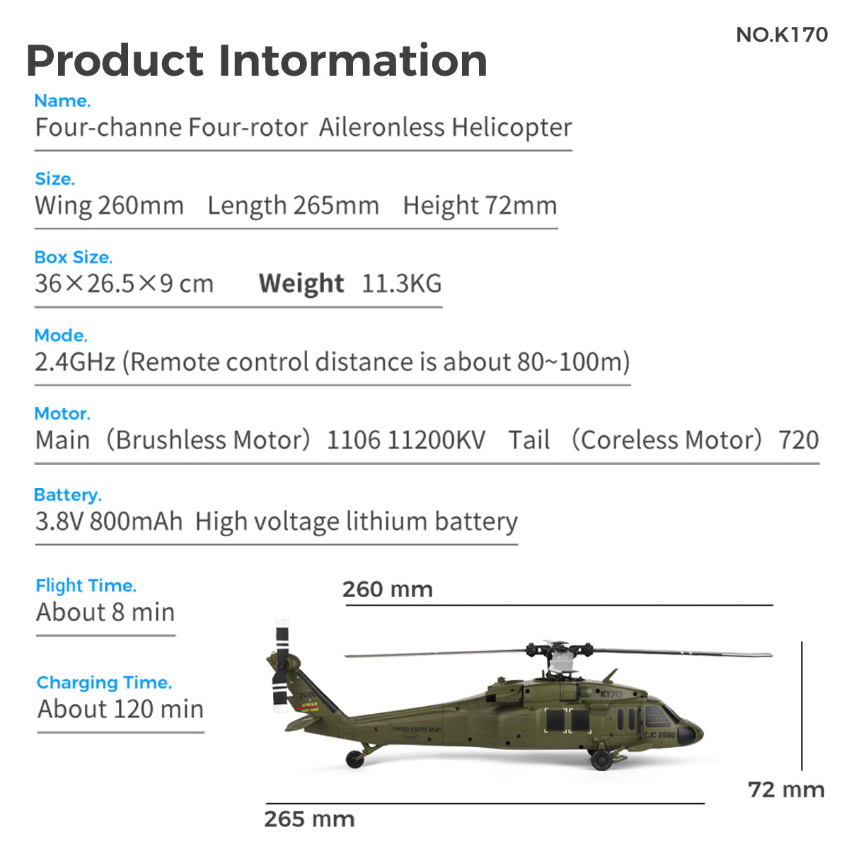 WLTOYS XK 170 Blackhawk UH-60L RC Helicopter With Landing Pad and Display Stand K170 - stirlingkit