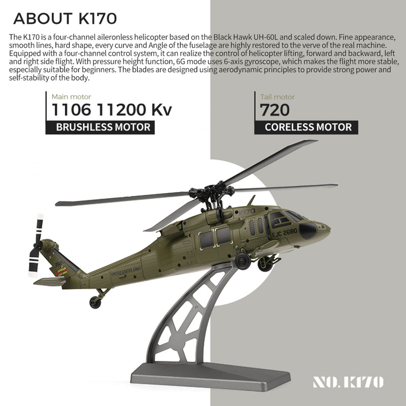 WLTOYS XK 170 Blackhawk UH-60L RC Helicopter With Landing Pad and Display Stand K170 - stirlingkit