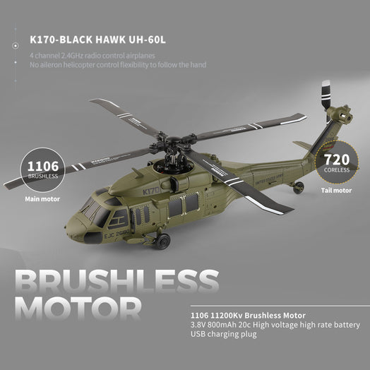 WLTOYS XK 170 Blackhawk UH-60L RC Helicopter With Landing Pad and Display Stand K170 - stirlingkit