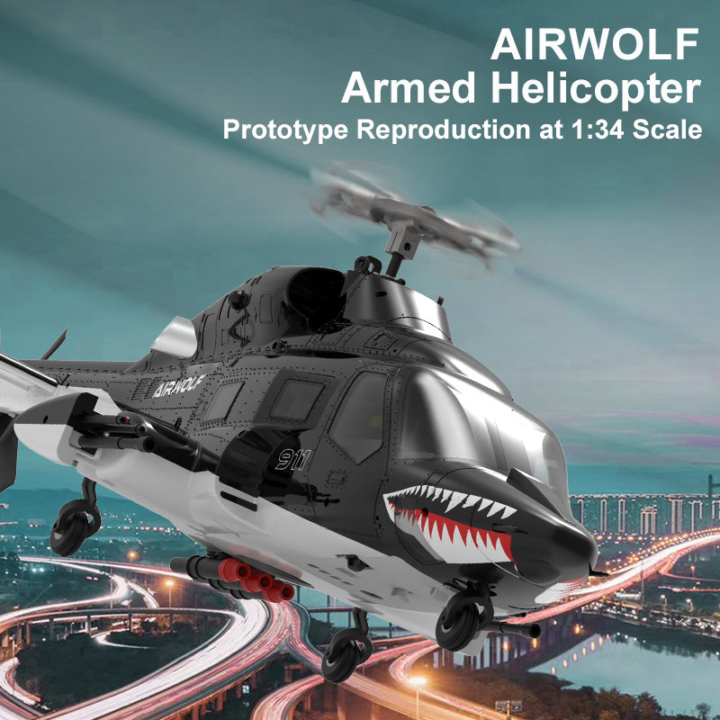 WOLFBUSH AW-911 Airwolf 1/34 Scale RC Helicopter Smart GPS 2.4G 9CH 6G/3D Stunt RC Airplane - stirlingkit