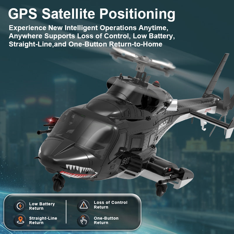 WOLFBUSH AW-911 Airwolf 1/34 Scale RC Helicopter Smart GPS 2.4G 9CH 6G/3D Stunt RC Airplane - stirlingkit