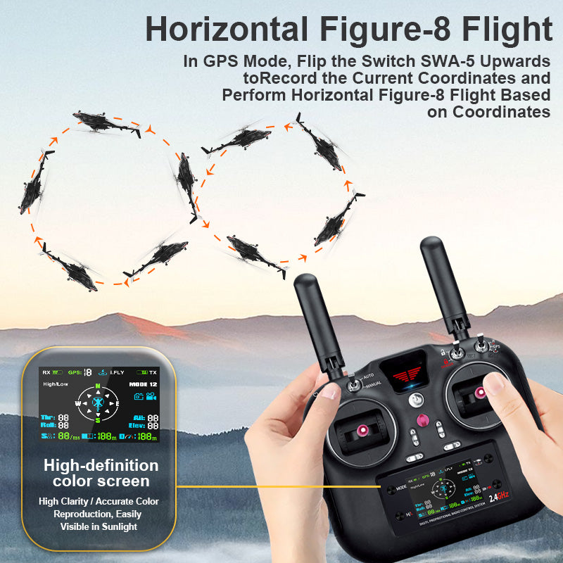 WOLFBUSH AW-911 Airwolf 1/34 Scale RC Helicopter Smart GPS 2.4G 9CH 6G/3D Stunt RC Airplane - stirlingkit