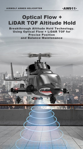 WOLFBUSH AW-911 Airwolf 1/34 Scale RC Helicopter Smart GPS 2.4G 9CH 6G/3D Stunt RC Airplane - stirlingkit