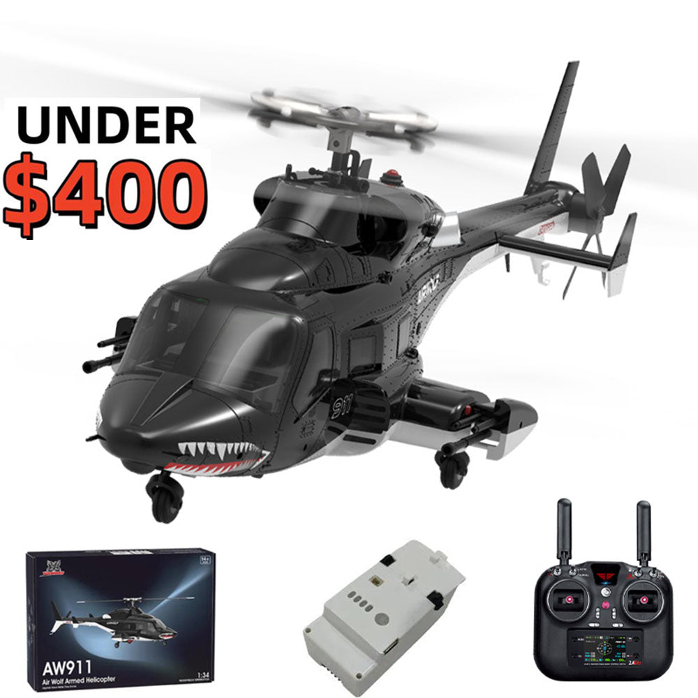 WOLFBUSH AW-911 Airwolf 1/34 Scale RC Helicopter Smart GPS 2.4G 9CH 6G/3D Stunt RC Airplane - stirlingkit