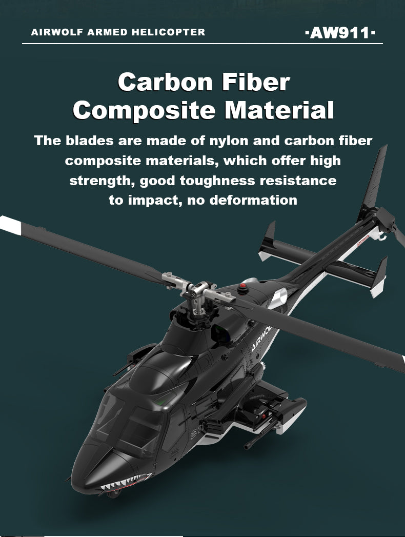 WOLFBUSH AW-911 Airwolf 1/34 Scale RC Helicopter Smart GPS 2.4G 9CH 6G/3D Stunt RC Airplane - stirlingkit