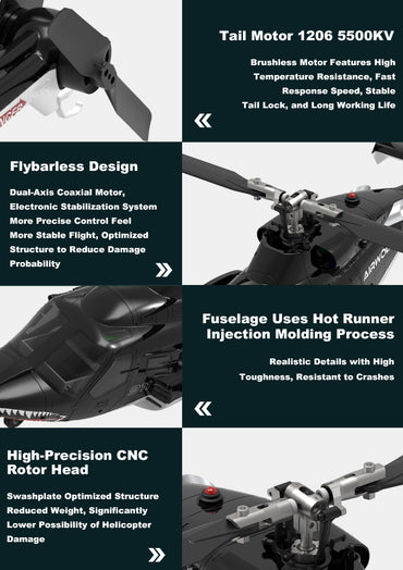 WOLFBUSH AW-911 Airwolf 1/34 Scale RC Helicopter Smart GPS 2.4G 9CH 6G/3D Stunt RC Airplane - stirlingkit
