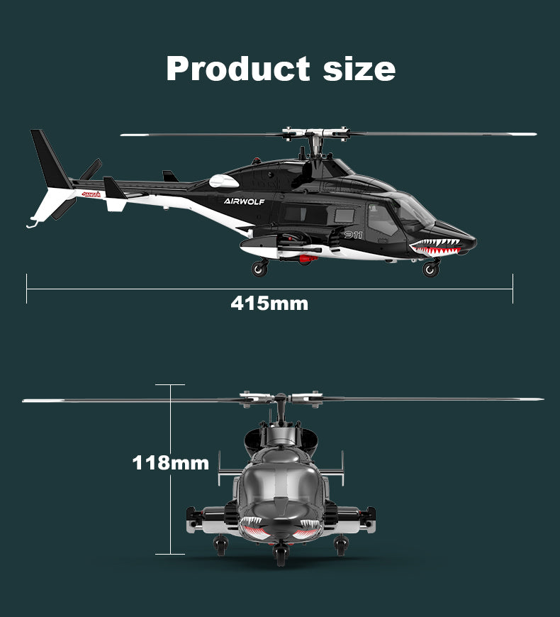 WOLFBUSH AW-911 Airwolf 1/34 Scale RC Helicopter Smart GPS 2.4G 9CH 6G/3D Stunt RC Airplane - stirlingkit