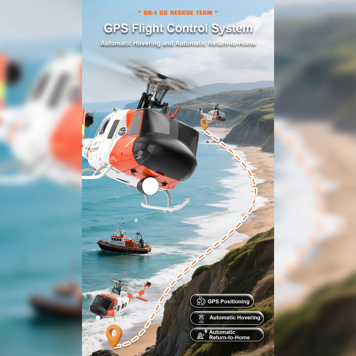 WOLFBUSH × YU XIANG F07S Micro Scale F07S UH-1 Huey 1/34 RTF GPS Rescue RC Helicopter - stirlingkit