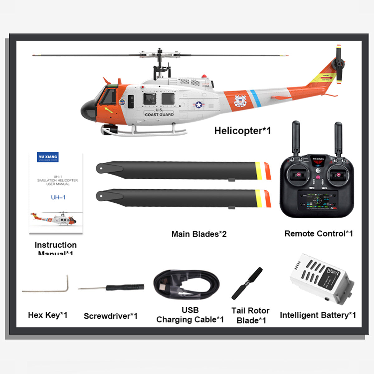 WOLFBUSH × YU XIANG F07S Micro Scale F07S UH-1 Huey 1/34 RTF GPS Rescue RC Helicopter - stirlingkit