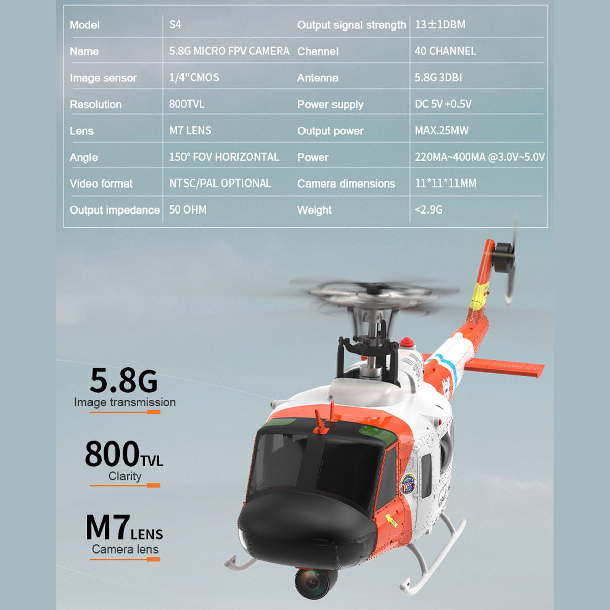 WOLFBUSH × YU XIANG F07S Micro Scale F07S UH-1 Huey 1/34 RTF GPS Rescue RC Helicopter - stirlingkit