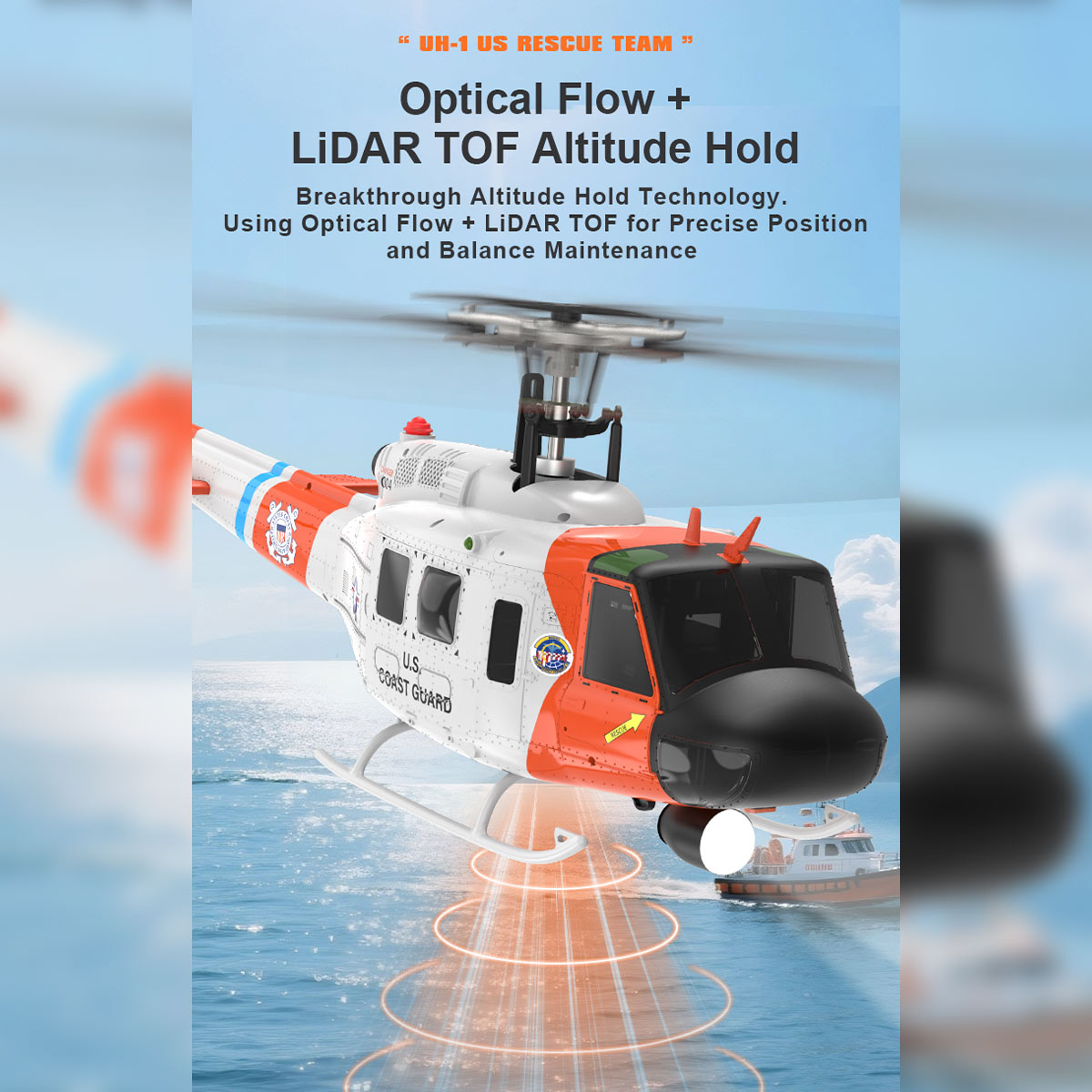 WOLFBUSH × YU XIANG F07S Micro Scale F07S UH-1 Huey 1/34 RTF GPS Rescue RC Helicopter - stirlingkit
