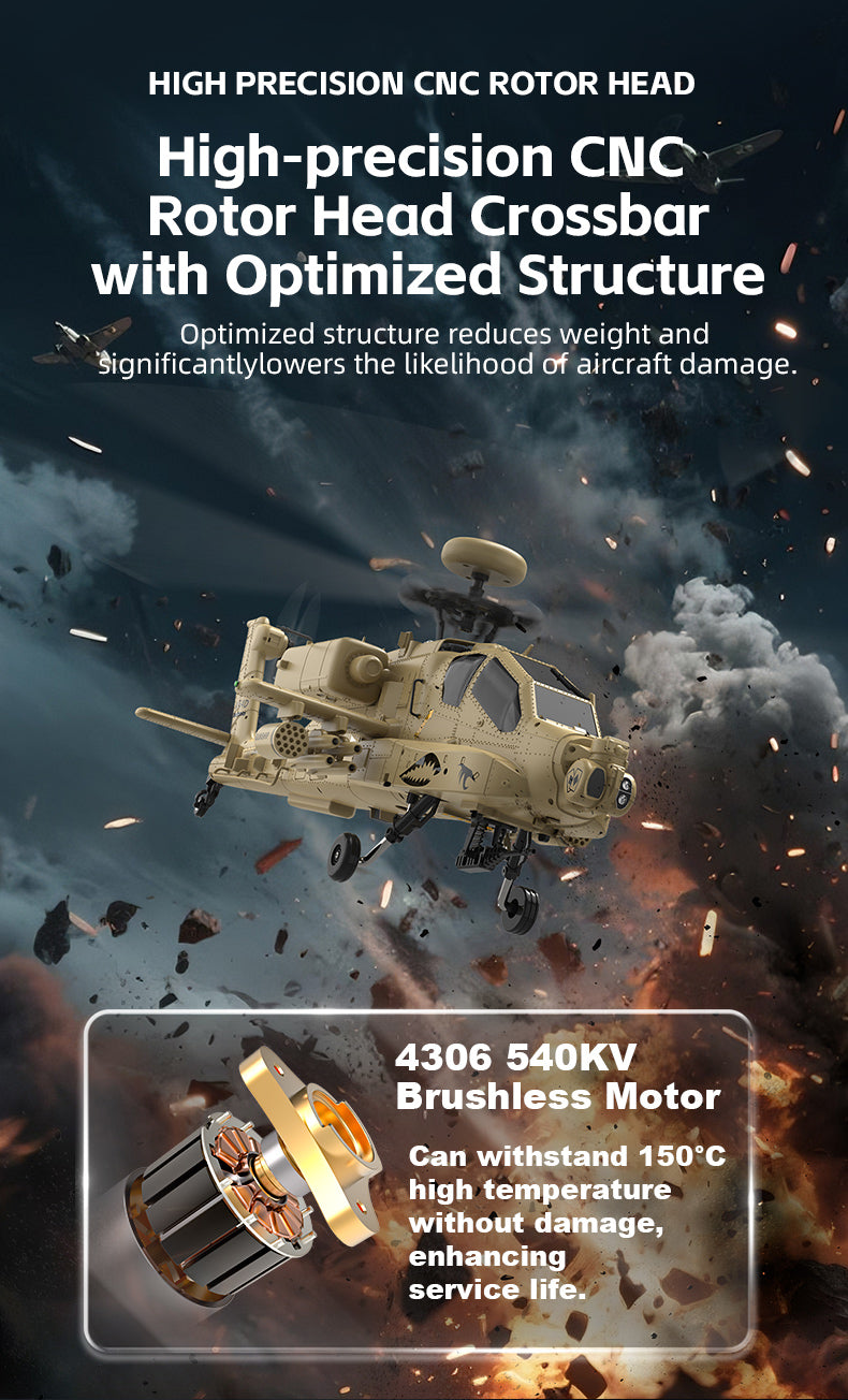 WOLFBUSH & YU XIANG F11-N AH64 RC Apache Attack Helicopter 6G/3D with Optical Flow Altitude 1/32 Hold RTF - stirlingkit