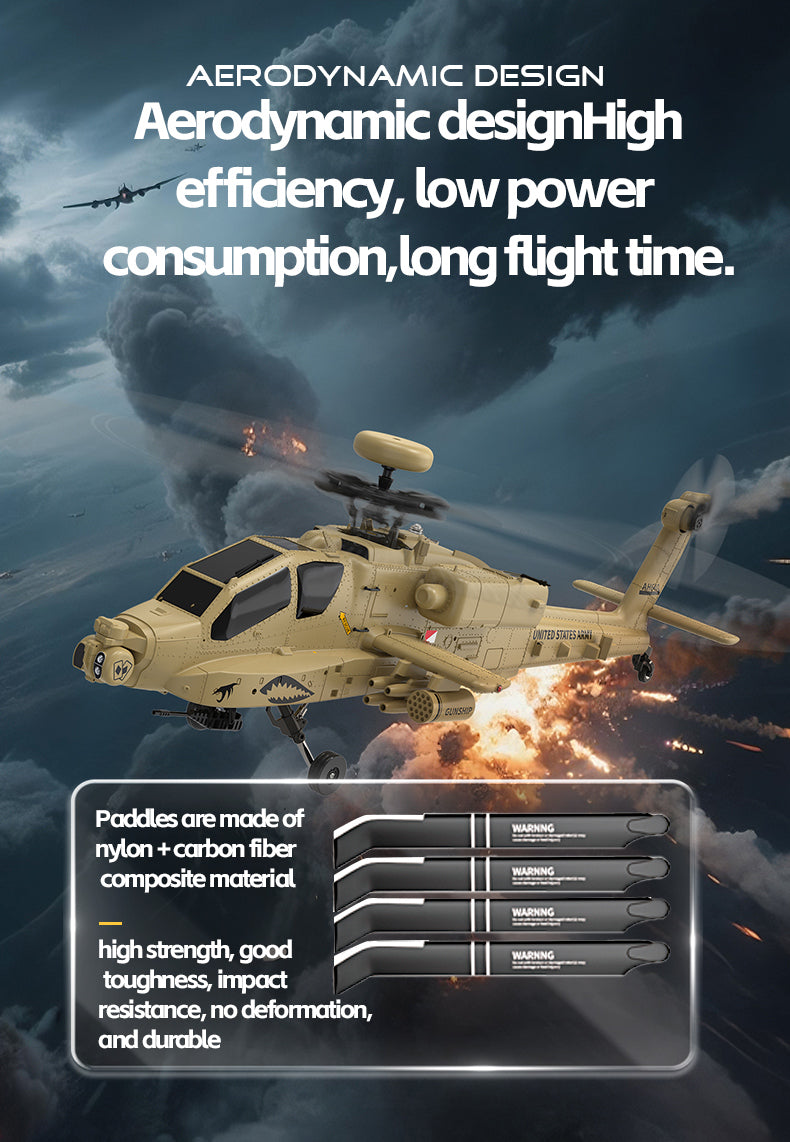 WOLFBUSH & YU XIANG F11-N AH64 RC Apache Attack Helicopter 6G/3D with Optical Flow Altitude 1/32 Hold RTF - stirlingkit