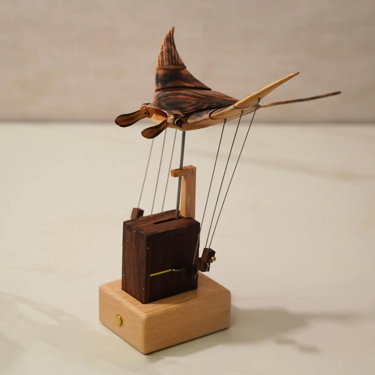 Wooden Kinetic Manta Ray Sculpture Automata Stingray for Adults