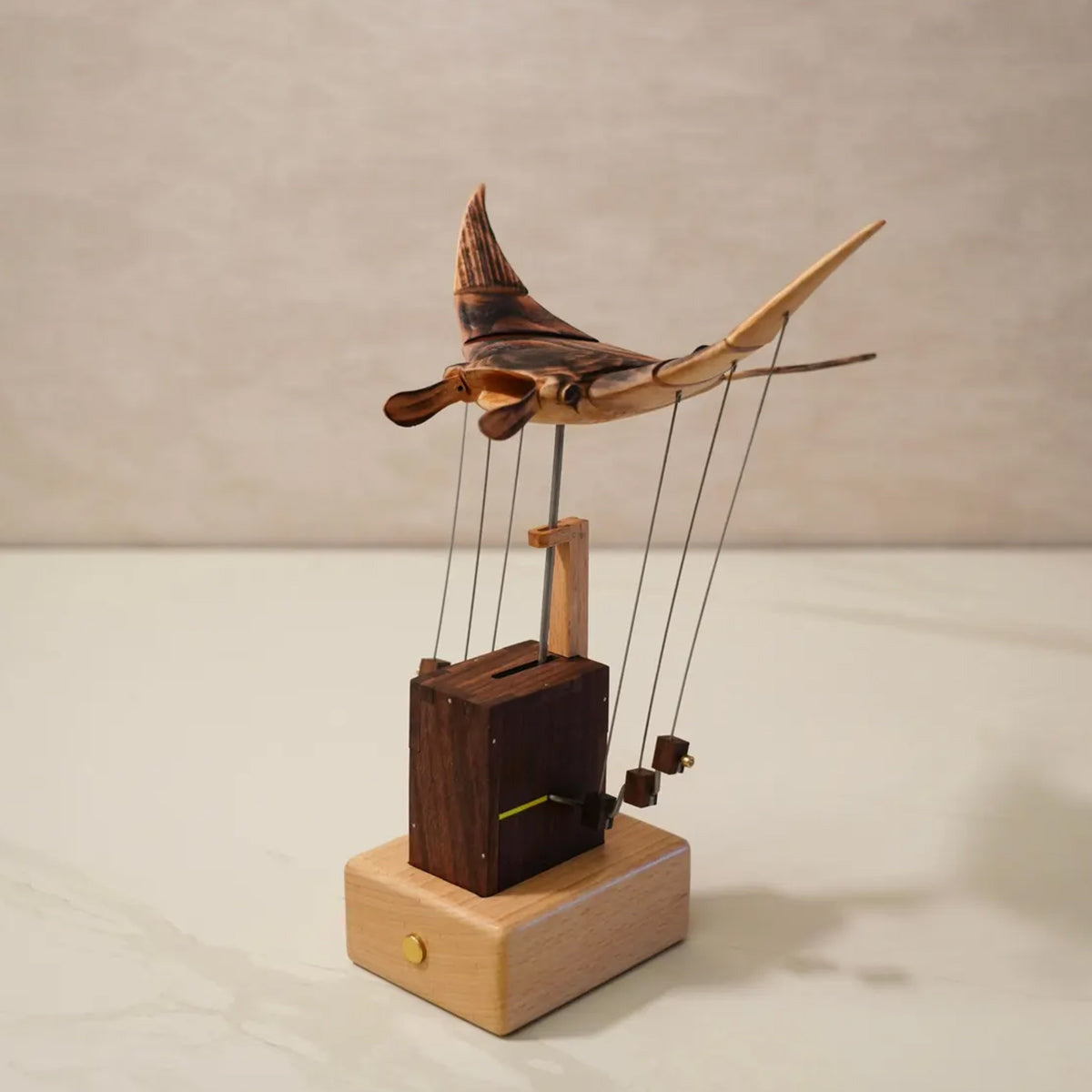 Wooden Kinetic Manta Ray Sculpture Automata Stingray for Adults