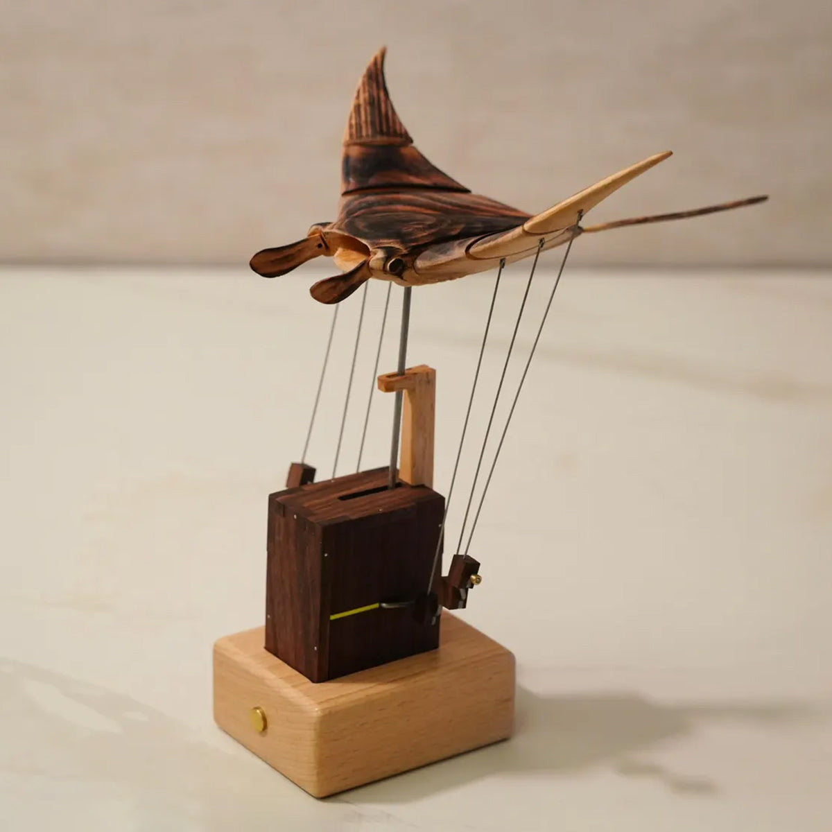 Wooden Kinetic Manta Ray Sculpture Automata Stingray for Adults