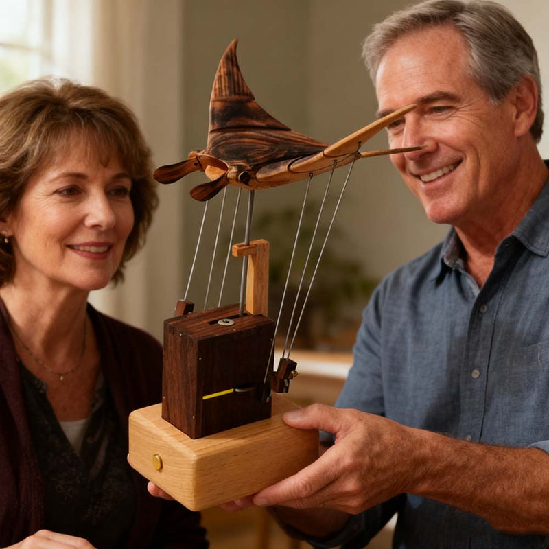 Wooden Kinetic Manta Ray Sculpture Automata Stingray for Adults