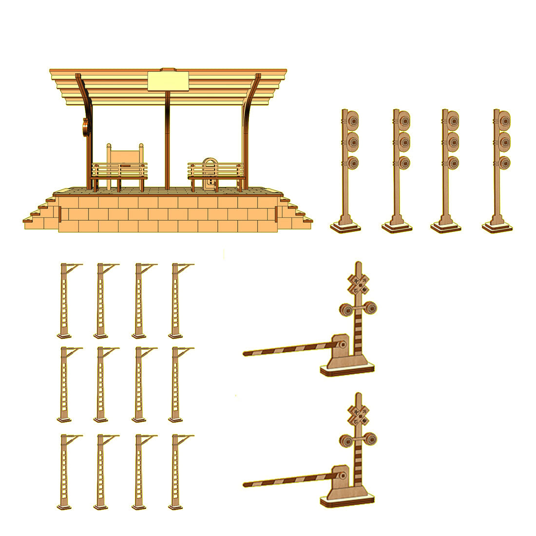Wooden Train Railway Scene Model Sets for Retrol Beam Steam Engine - stirlingkit