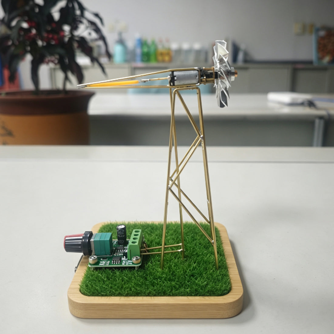 Working American Windmill DIY Circuit Sculpture Model Kits Edison LED Lamp
